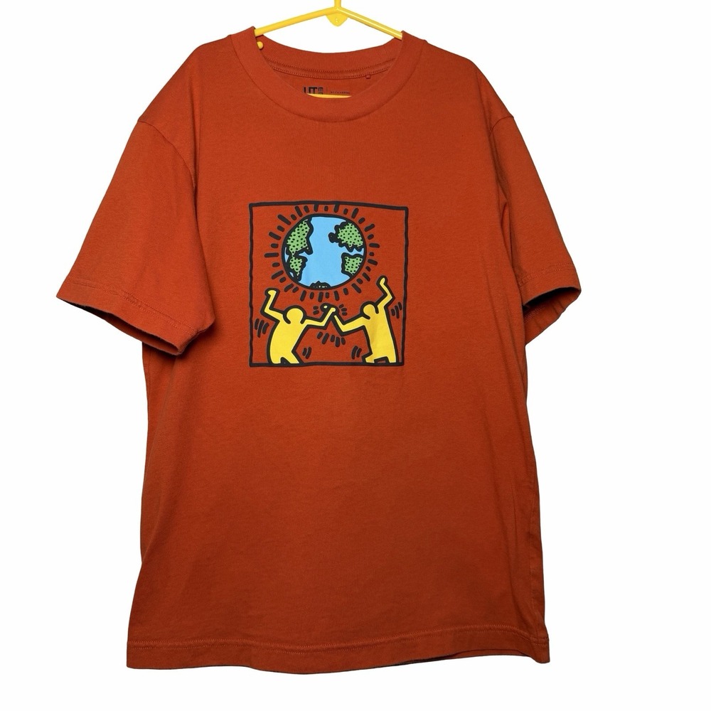UNIQLO UT Keith Haring Peace For All Graphic T Shirt Orange Unisex XS Pop Art